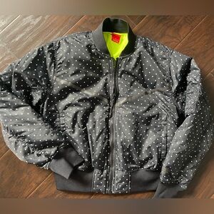 Nike black dotted zip Bomber Jacket size medium. Sleeve pocket. Interior pocket